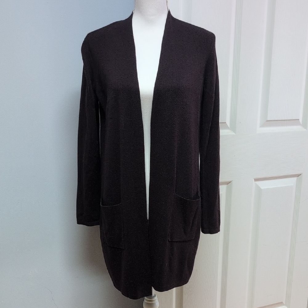 J. Jill Black Deep Purple Cardigan, Cotton Infused With Silk & Wool Size XS